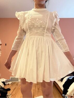 Banana Republic White Ruffled Long Sleeve Dress | NWT | Petite XS